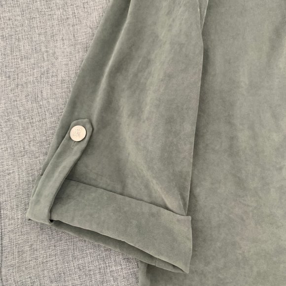 Vintage Leslie Fay Suede Button Down Blouse Green Sz 16WP Collared 3/4th Sleeves - Picture 4 of 13